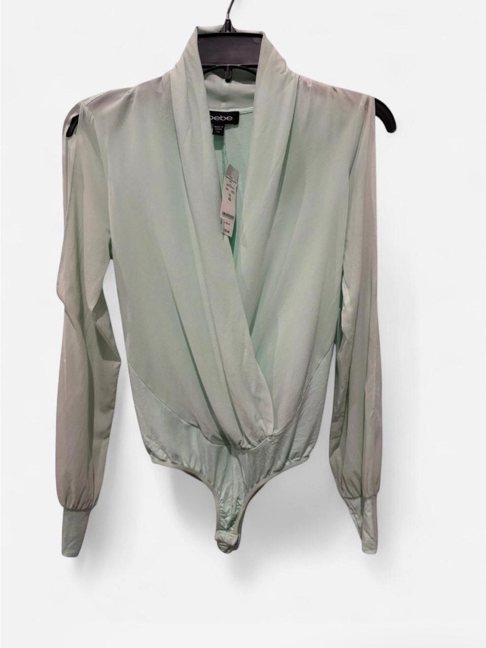 NWT bebe Renew Mulberry Silk Wrap Bodysuit Mint Green XS Deadstock